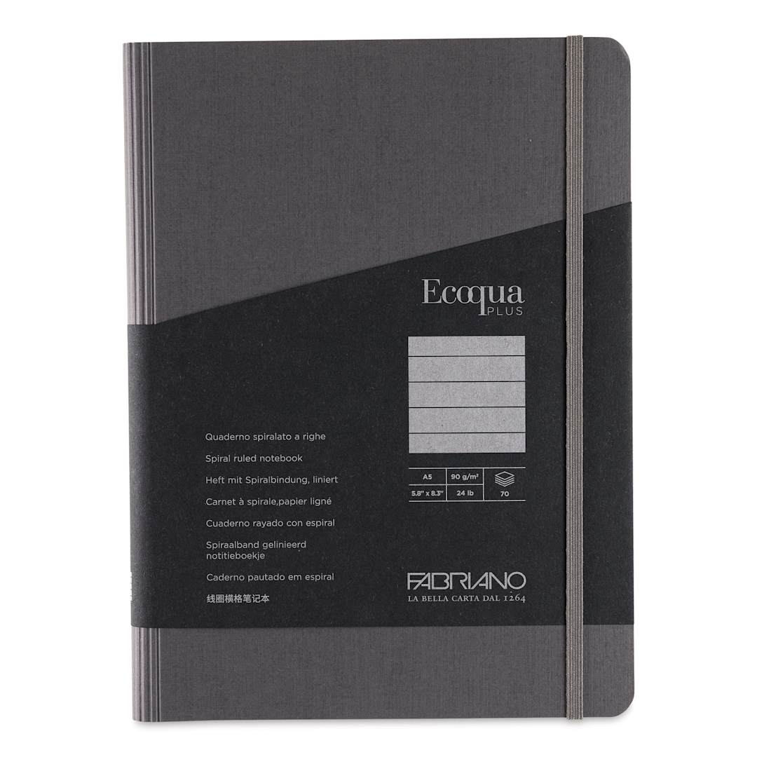 Open in modal - Fabriano Ecoqua Plus Hidden Spiral-Bound Notebook - Grey, 8-1/4" x 5-4/5", Ruled, front cover