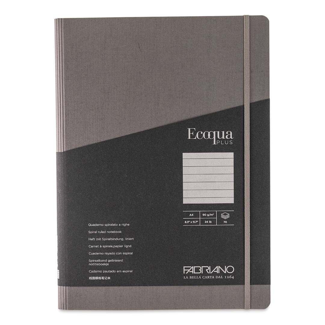 Open in modal - Fabriano Ecoqua Plus Hidden Spiral-Bound Notebook - Grey, 11-7/10" x 8-1/4". Ruled, front cover