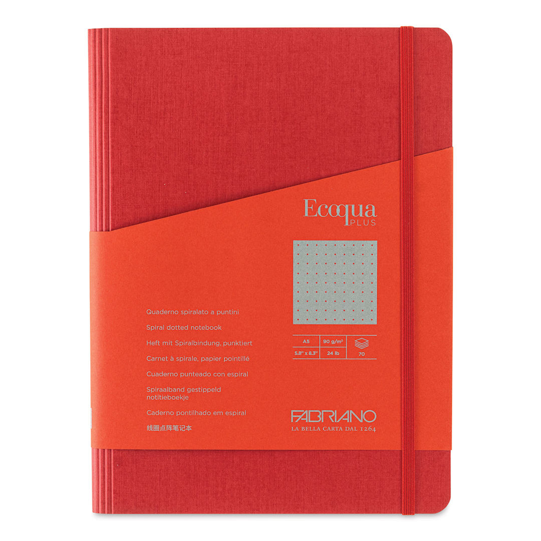 Open in modal - Fabriano Ecoqua Plus Hidden Spiral-Bound Notebook - Red, 8-1/4" x 5-4/5", Dot Grid, front cover