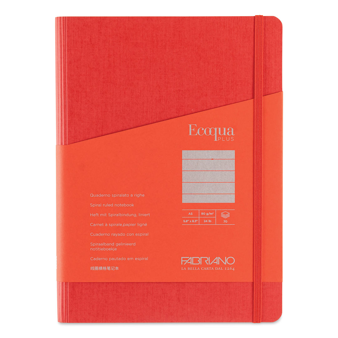 Open in modal - Fabriano Ecoqua Plus Hidden Spiral-Bound Notebook - Red, 8-1/4" x 5-4/5", Ruled, front cover