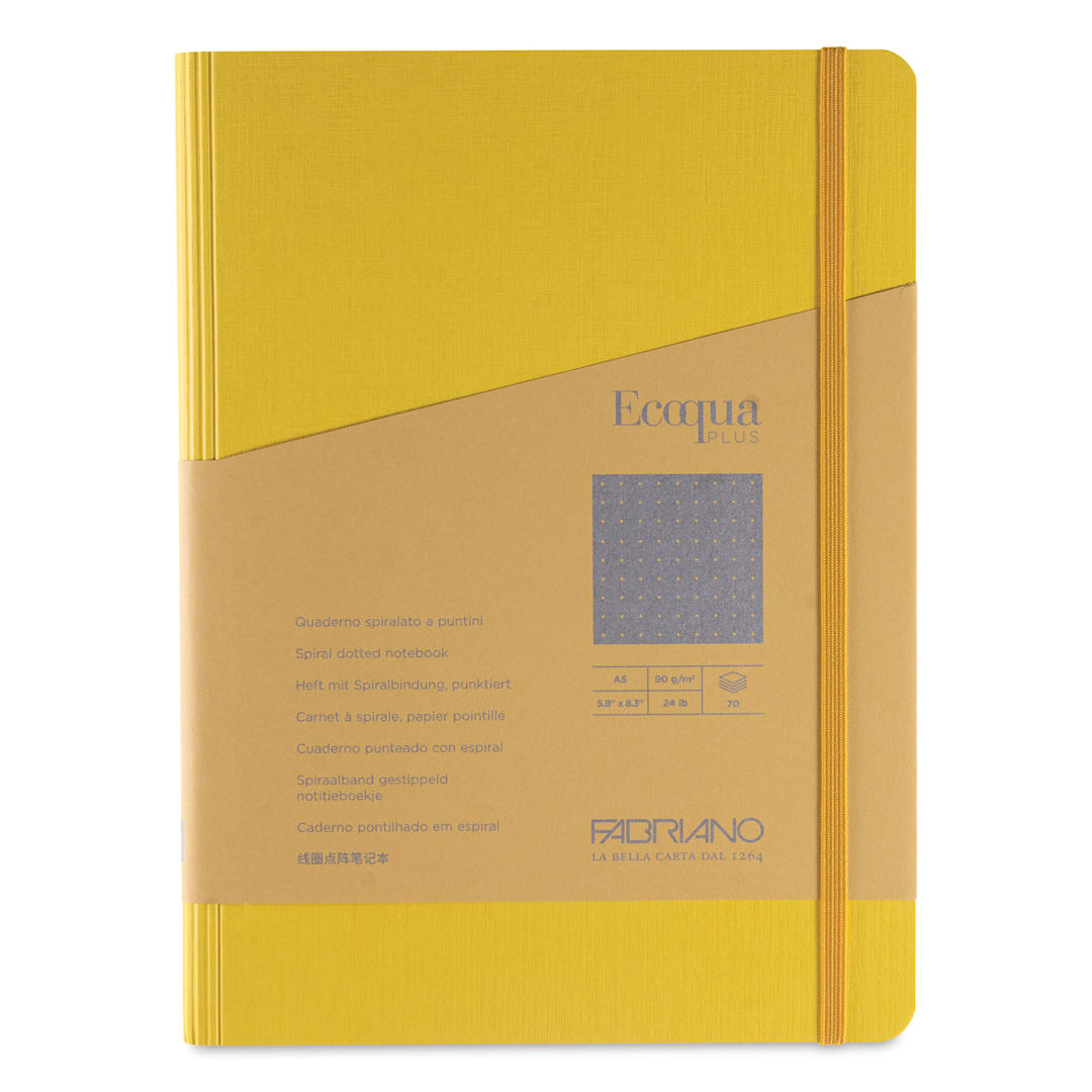 Open in modal - Fabriano Ecoqua Plus Hidden Spiral-Bound Notebook - Yellow, 8-1/4" x 5-4/5", Dot Grid, front cover