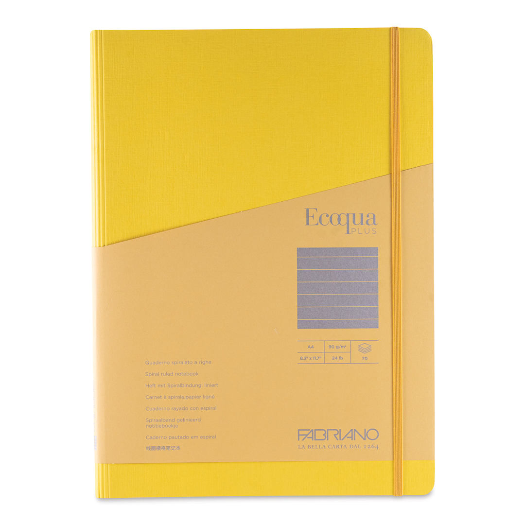 Open in modal - Fabriano Ecoqua Plus Hidden Spiral-Bound Notebook - Yellow, 11-7/10" x 8-1/4", Ruled, front cover