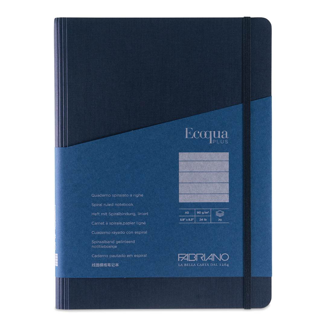 Open in modal - Fabriano Ecoqua Plus Hidden Spiral-Bound Notebook - Navy, 8-1/4" x 5-4/5", Ruled, front cover