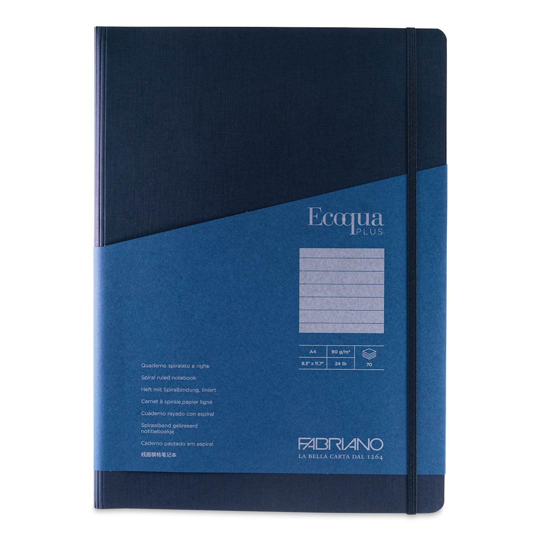Open in modal - Fabriano Ecoqua Plus Hidden Spiral-Bound Notebook - Navy, 11-7/10" x 8-1/4", Ruled, front cover
