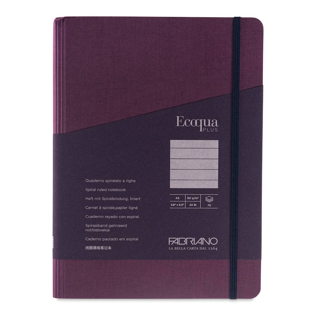 Open in modal - Fabriano Ecoqua Plus Hidden Spiral-Bound Notebook - Wine, 8-1/4" x 5-4/5", Ruled, front cover