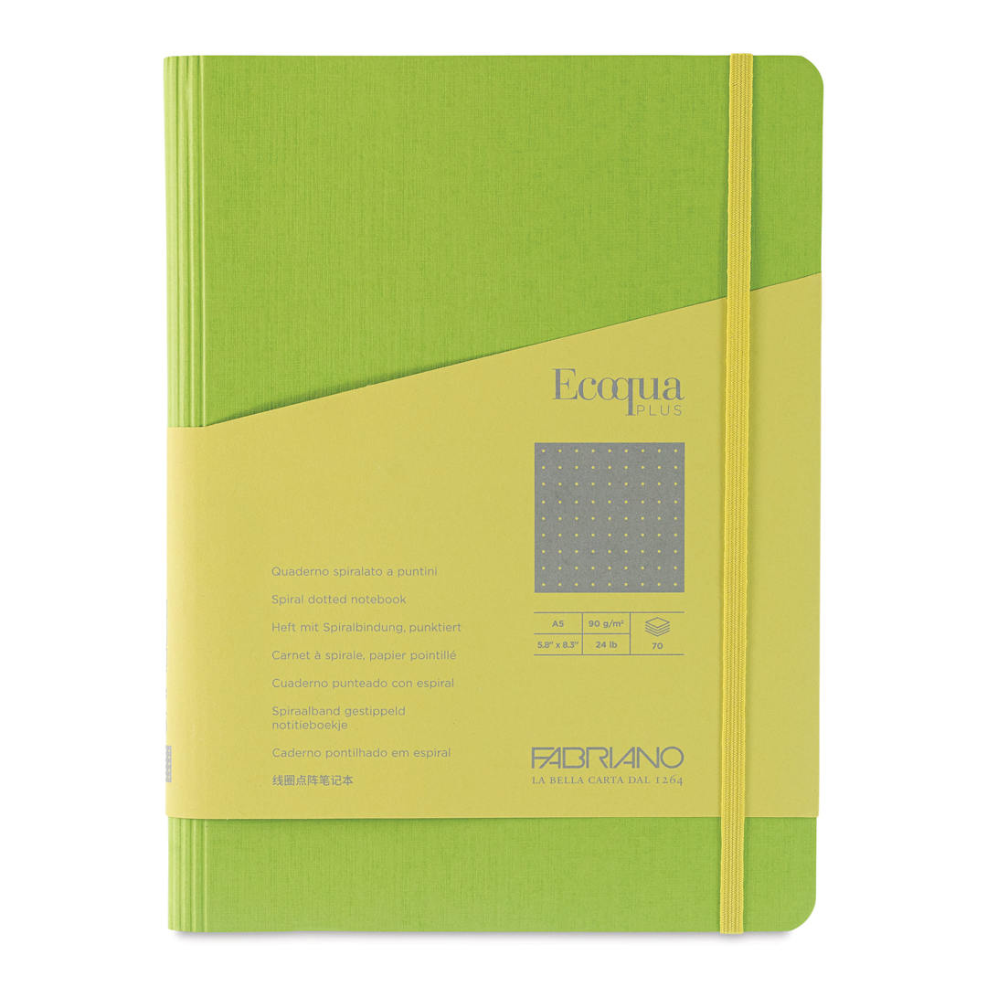 Open in modal - Fabriano Ecoqua Plus Hidden Spiral-Bound Notebook - Lime, 8-1/4" x 5-4/5", Dot Grid, front cover