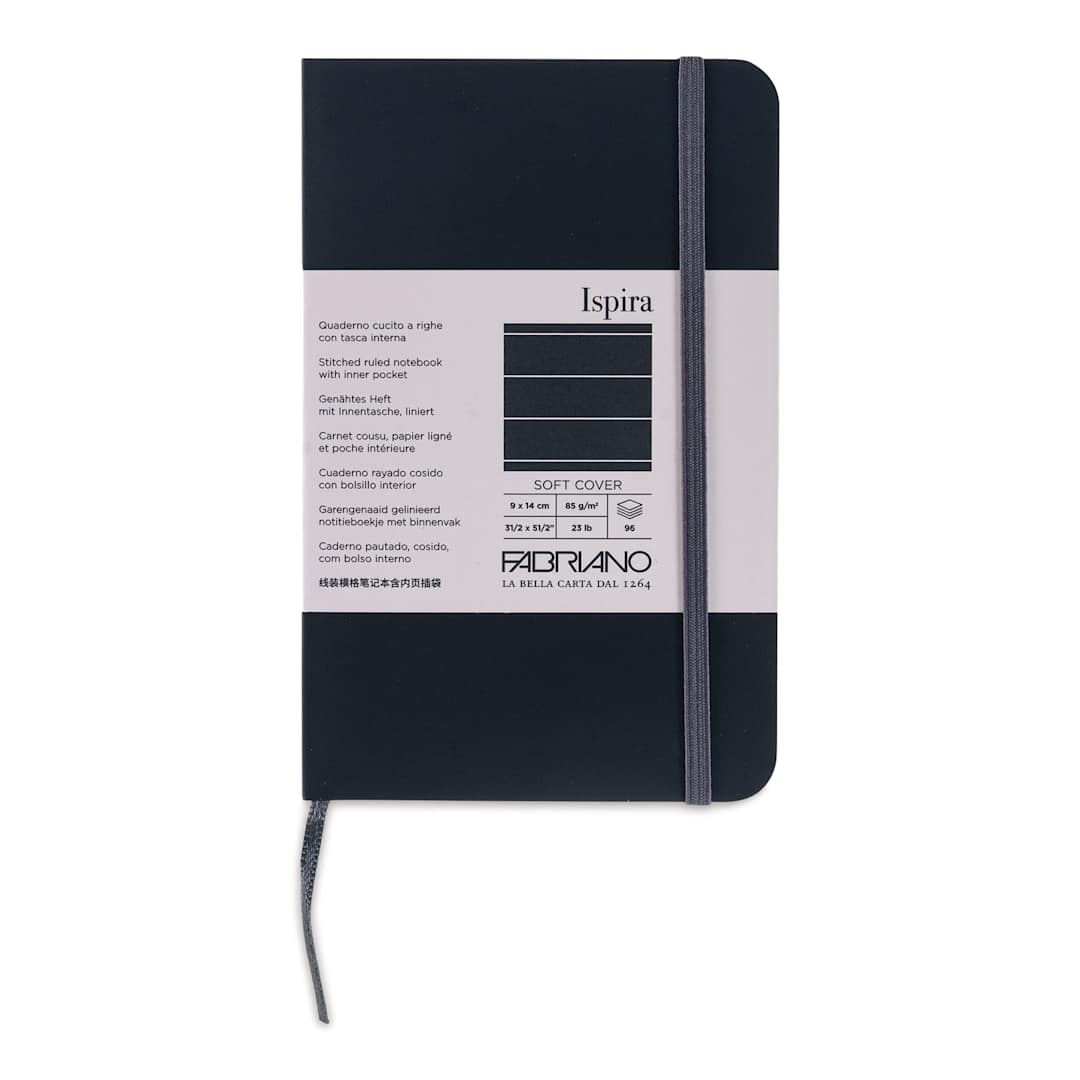 Open in modal - Fabriano Ispira Soft-Cover Notebook - Black, 3-1/2" x 5-1/2", Ruled, front cover