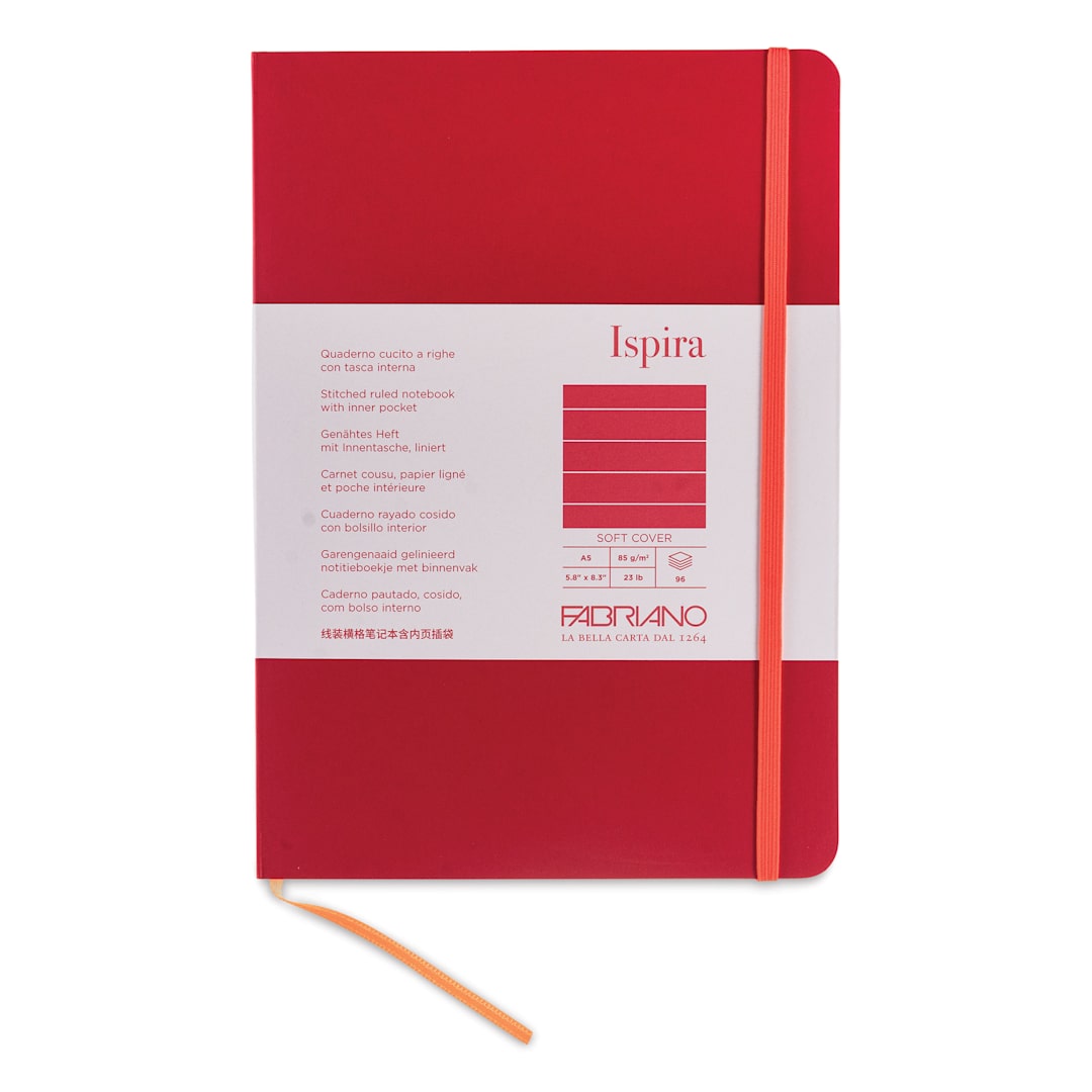 Open in modal - Fabriano Ispira Soft-Cover Notebook - Red, 5-4/5" x 8-1/4", Ruled, front cover