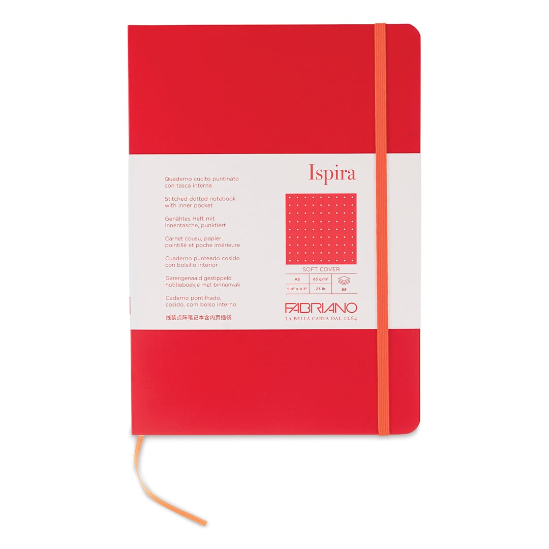 Open in modal - Fabriano Ispira Soft-Cover Notebook - Red, 5-4/5" x 8-1/4", Dot Grid, front cover