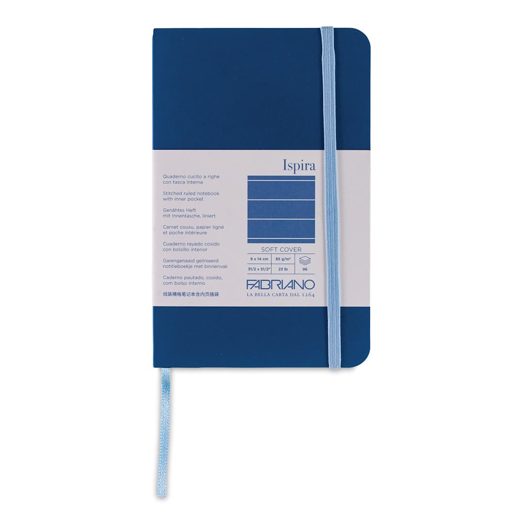 Open in modal - Fabriano Ispira Soft-Cover Notebook - Blue, 3-1/2" x 5-1/2", Ruled, front cover