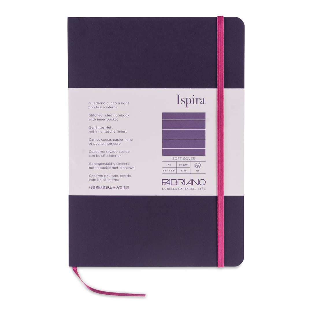 Open in modal - Fabriano Ispira Soft-Cover Notebook - Purple, 5-4/5" x 8-1/4", Ruled, front cover