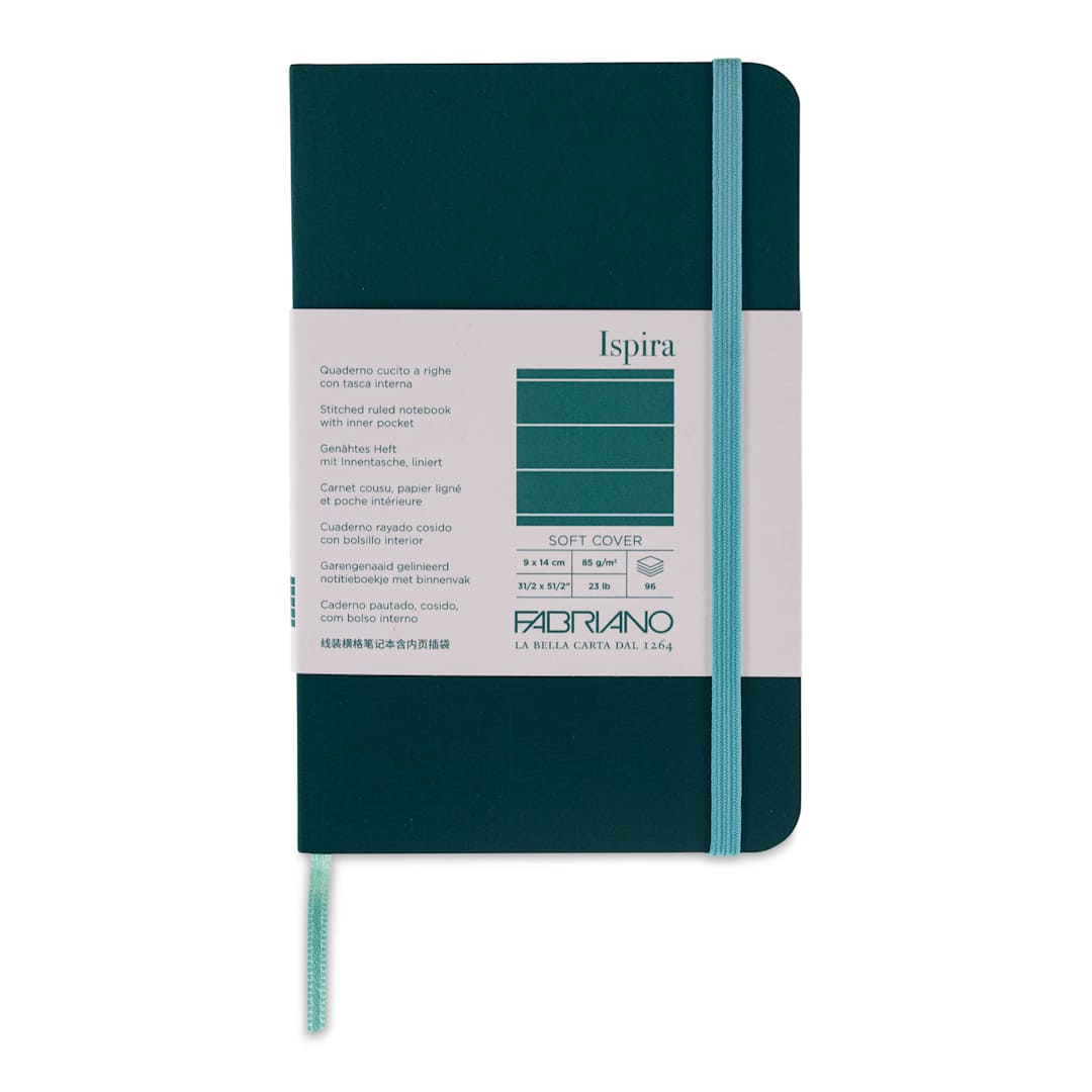 Open in modal - Fabriano Ispira Soft-Cover Notebook - Green, 3-1/2" x 5-1/2", Ruled, front cover