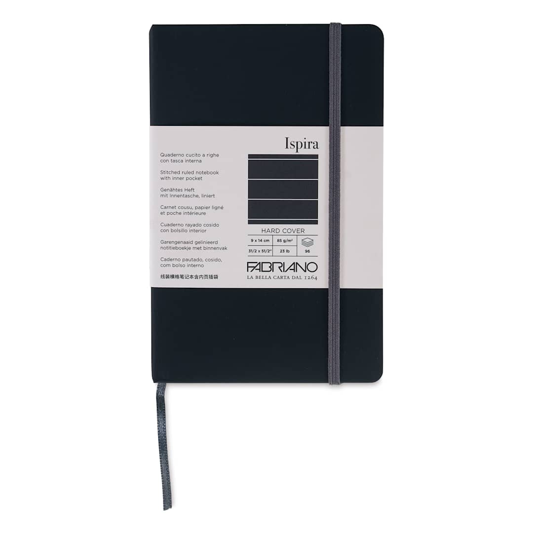 Open in modal - Fabriano Ispira Hard-Cover Notebook - Black, 3-1/2" x 5-1/2", Lined, front cover