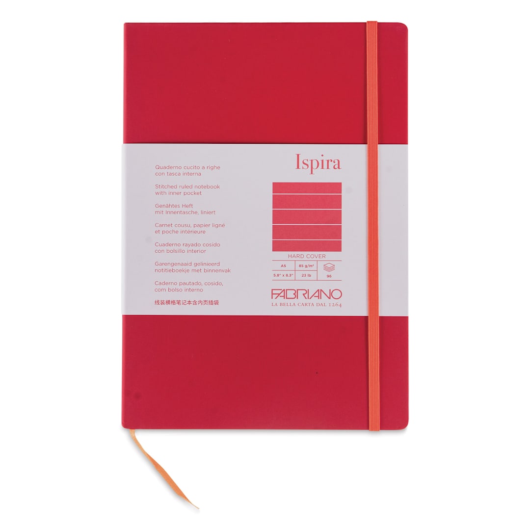 Open in modal - Fabriano Ispira Hard-Cover Notebook - Red, 5-4/5" x 8-1/4", Lined, front cover