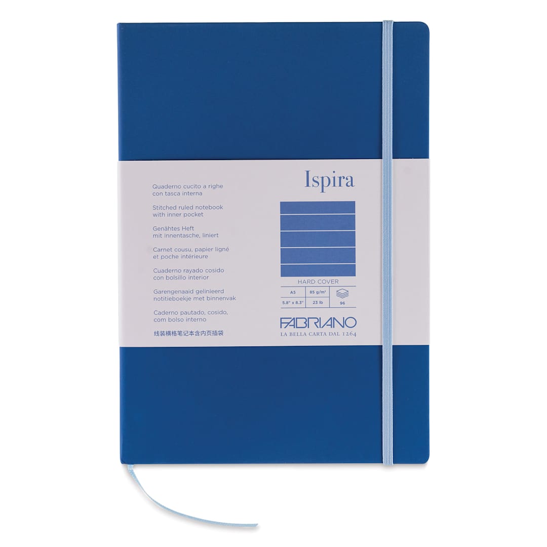 Open in modal - Fabriano Ispira Hard-Cover Notebook - Blue, 5-4/5" x 8-1/4", Lined, front cover