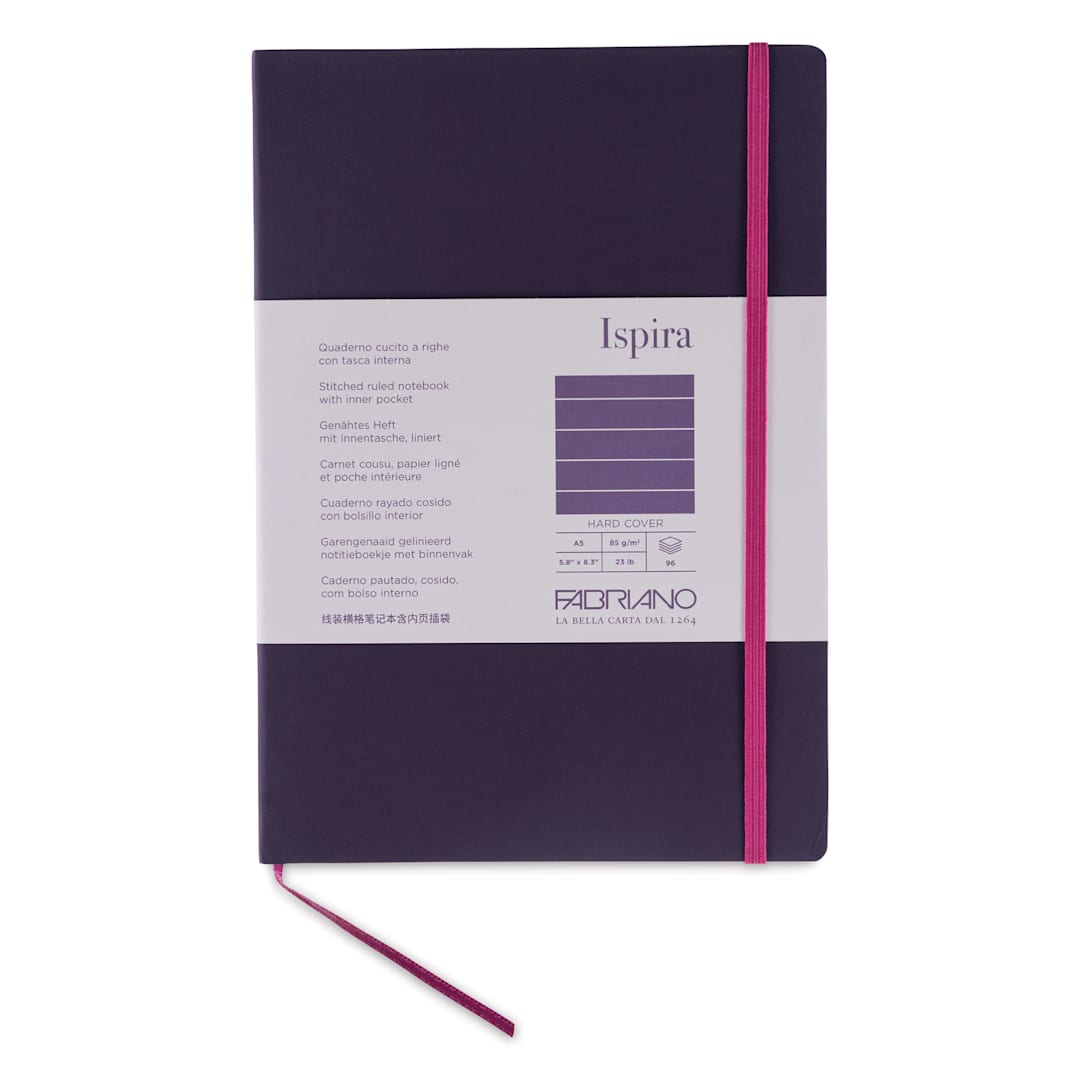 Open in modal - Fabriano Ispira Hard-Cover Notebook - Purple, 5-4/5" x 8-1/4", Lined, front cover