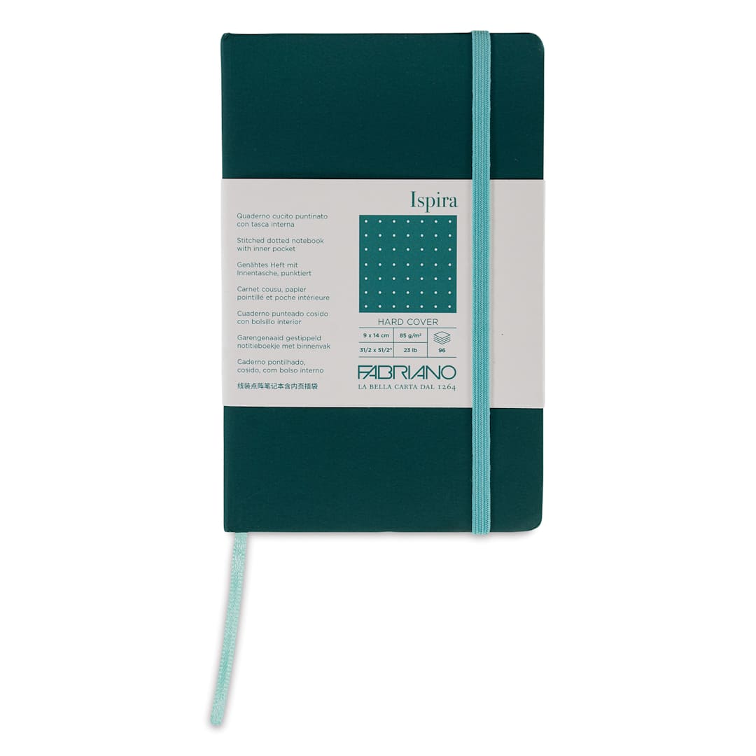 Open in modal - Fabriano Ispira Hard-Cover Notebook - Green, 3-1/2" x 5-1/2", Dot Grid, front cover