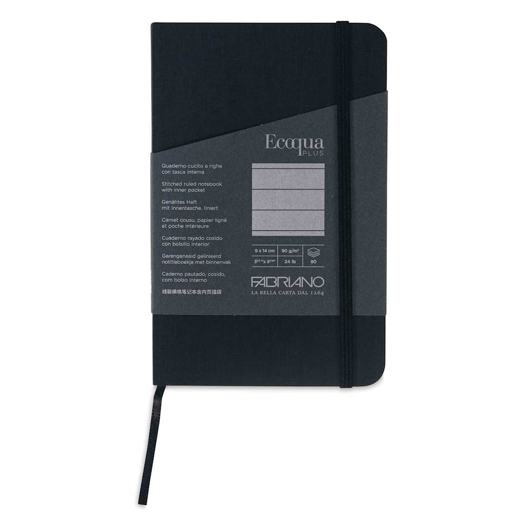 Open in modal - Fabriano EcoQua Plus Stitch-Bound Notebook - Black, 3-1/2" x 5-1/2", Lined, front cover