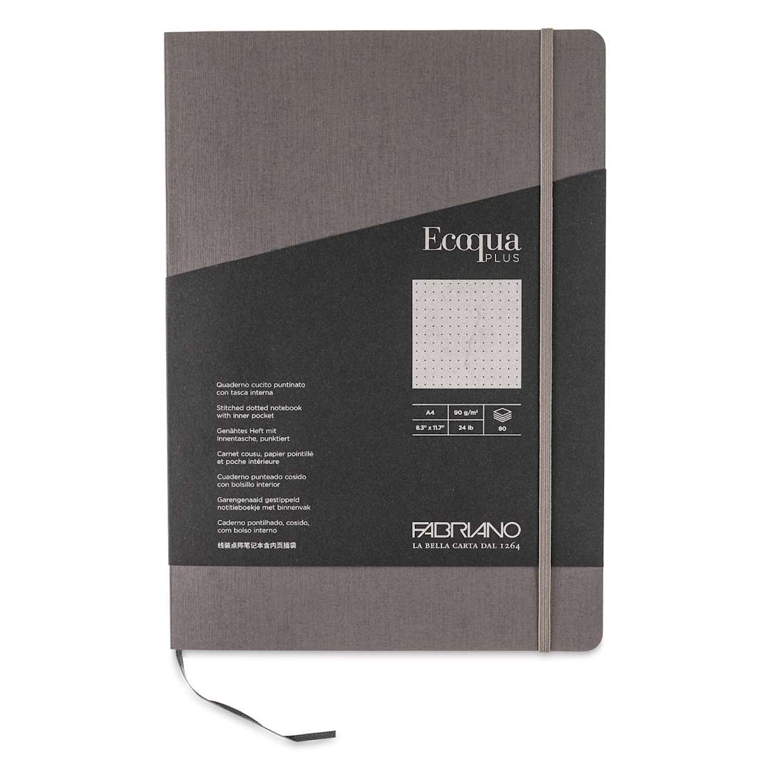Open in modal - Fabriano EcoQua Plus Stitch-Bound Notebook - Grey, 8-1/4" x 11-3/4", Dot Grid, front cover