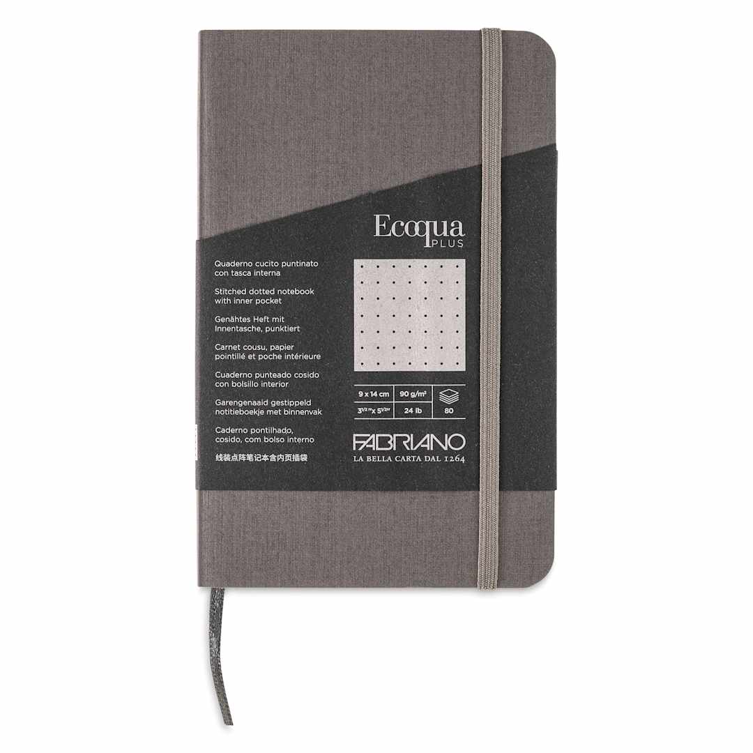 Open in modal - Fabriano EcoQua Plus Stitch-Bound Notebook - Grey, 3-1/2" x 5-1/2", Dot Grid, front cover