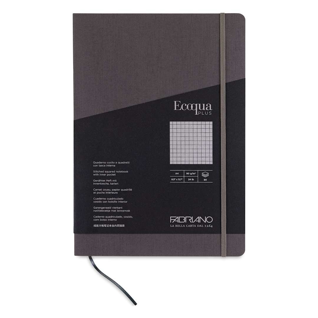 Open in modal - Fabriano EcoQua Plus Stitch-Bound Notebook - Grey, 8-1/4" x 11-3/4", Grid, front cover