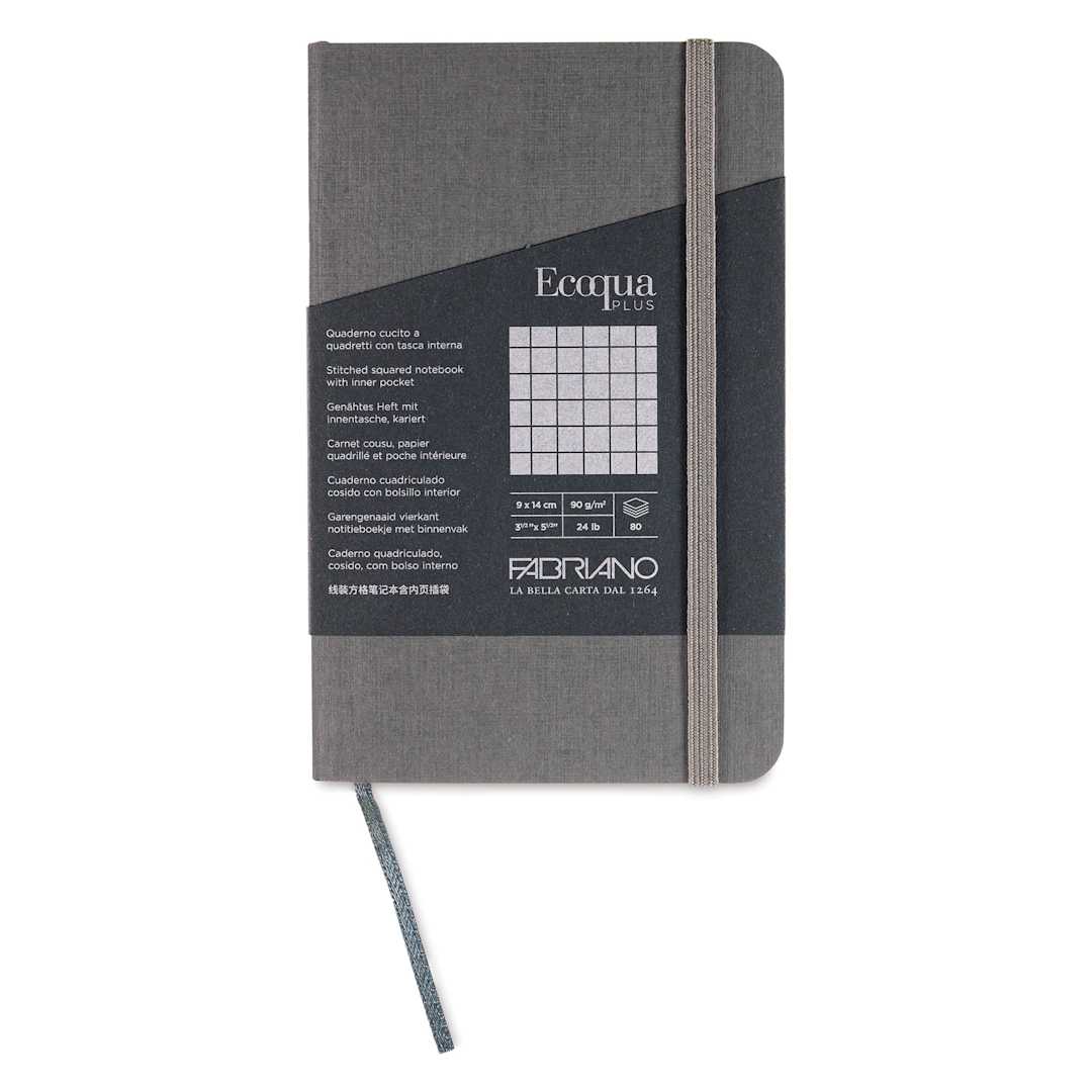 Open in modal - Fabriano EcoQua Plus Stitch-Bound Notebook - Grey, 3-1/2" x 5-1/2", Grid, front cover