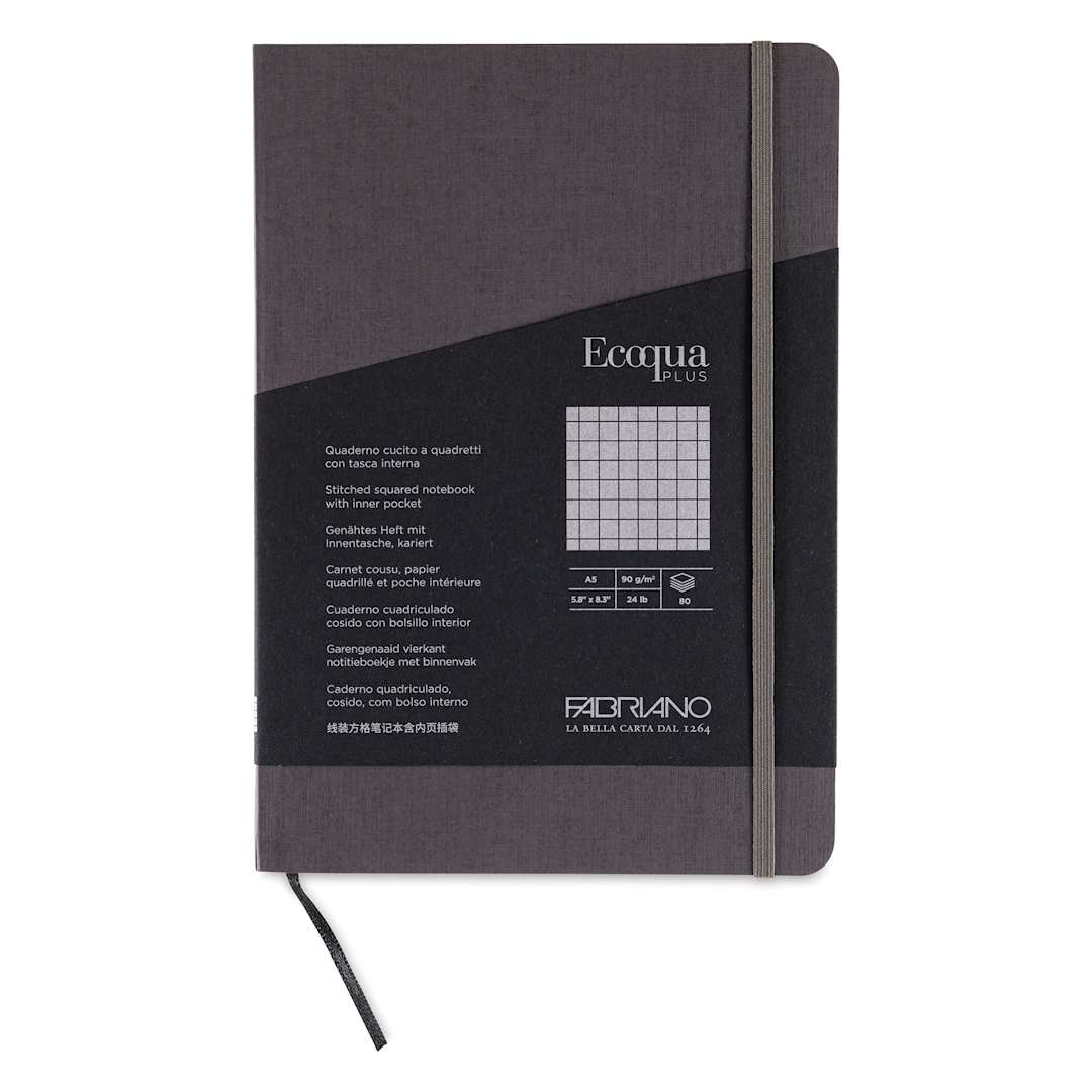 Open in modal - Fabriano EcoQua Plus Stitch-Bound Notebook - Grey, 5-4/5" x 8-1/4", Grid, front cover
