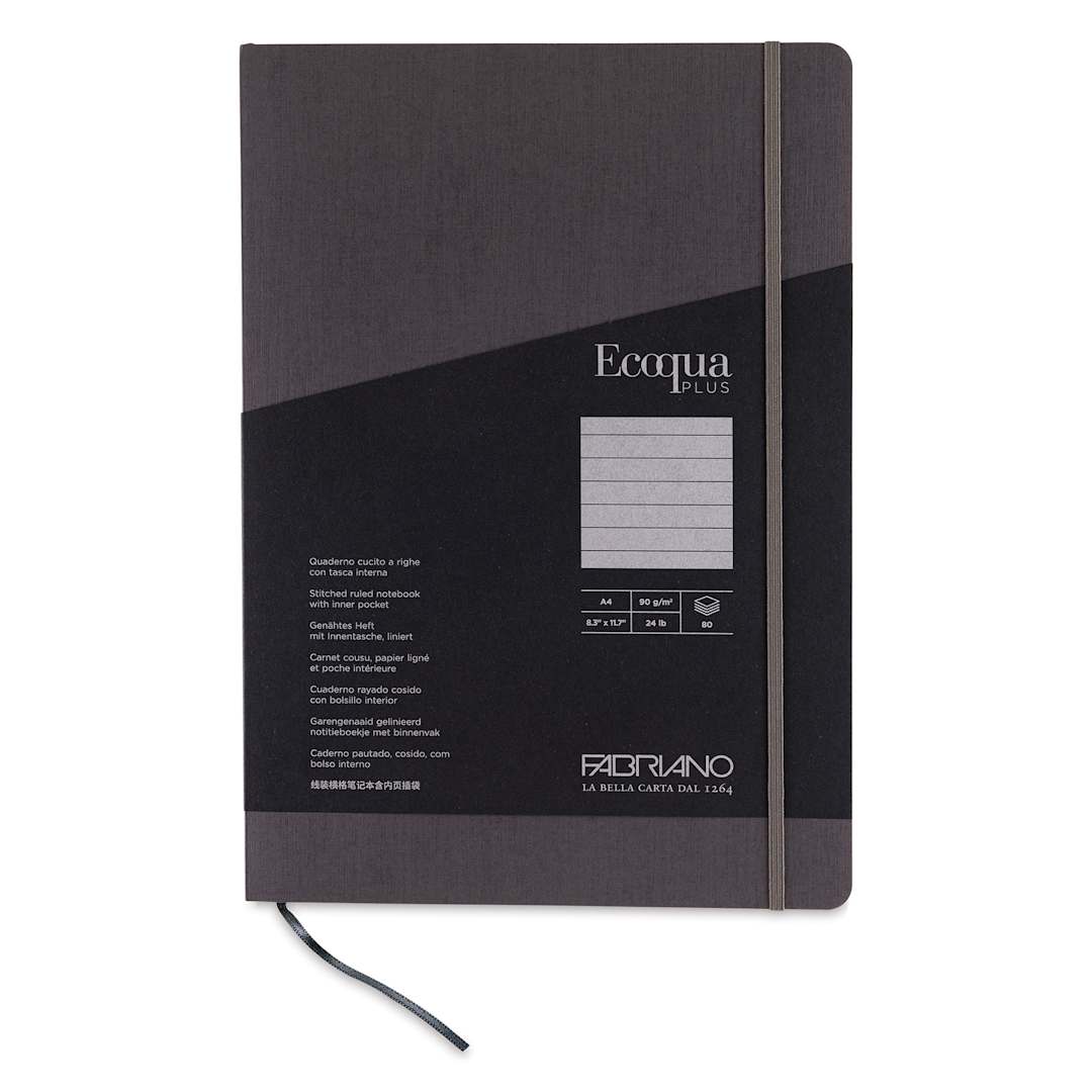 Open in modal - Fabriano EcoQua Plus Stitch-Bound Notebook - Grey, 8-1/4" x 11-3/4", Lined, front cover