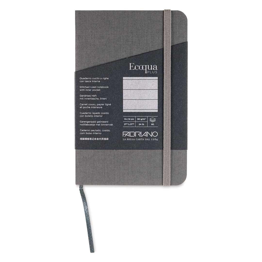 Open in modal - Fabriano EcoQua Plus Stitch-Bound Notebook - Grey, 3-1/2" x 5-1/2", Lined, front cover