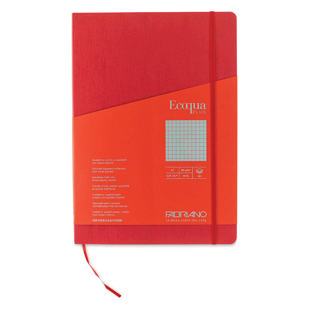 Open in modal - Fabriano EcoQua Plus Stitch-Bound Notebook - Red, 8-1/4" x 11-3/4", Grid, front cover