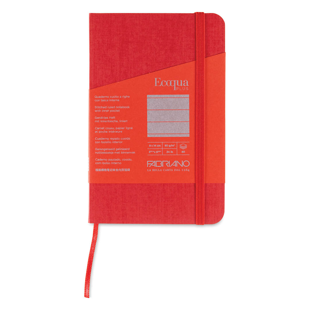 Open in modal - Fabriano EcoQua Plus Stitch-Bound Notebook - Red, 3-1/2" x 5-1/2", Lined, front cover