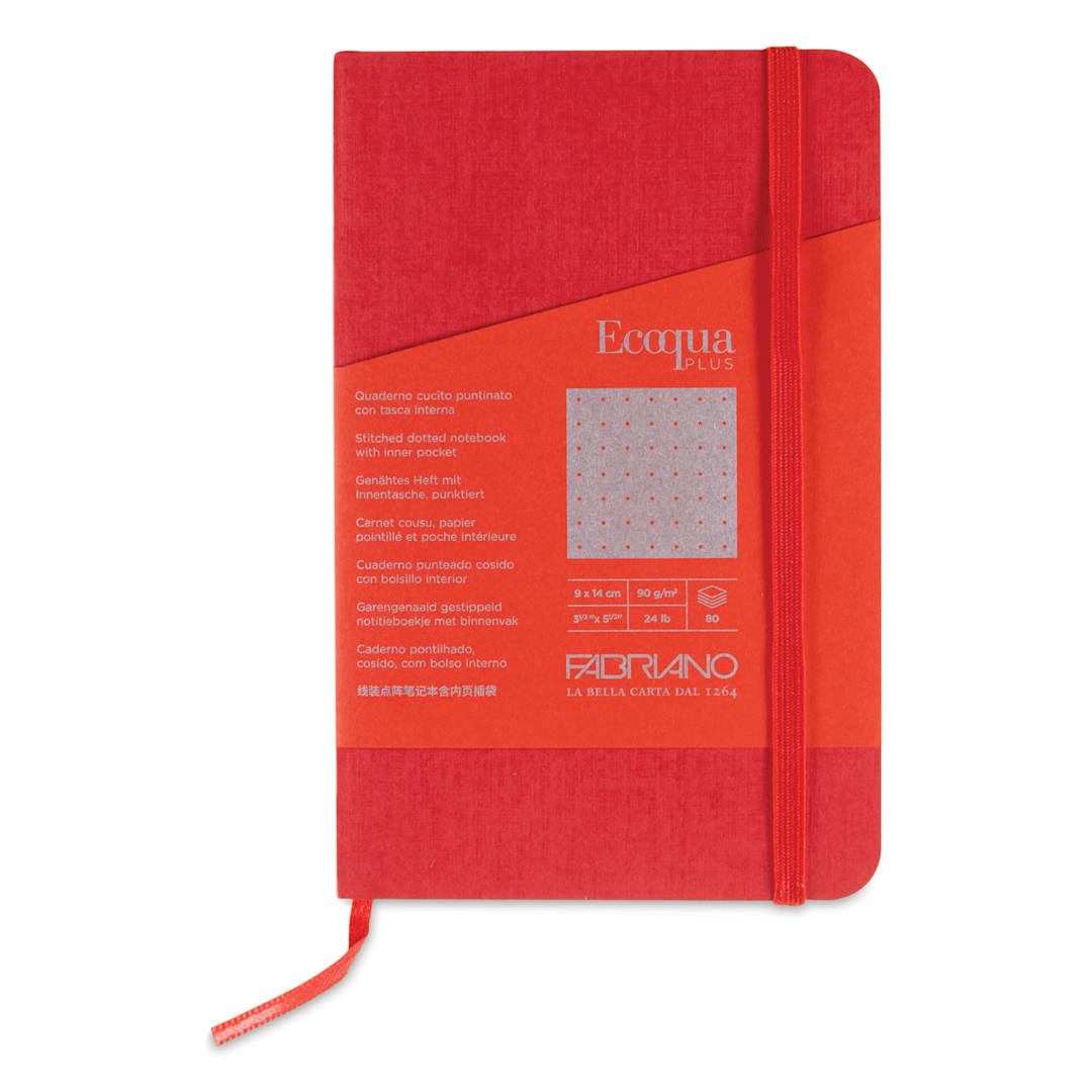 Open in modal - Fabriano EcoQua Plus Stitch-Bound Notebook - Red, 3-1/2" x 5-1/2", Dot Grid, front cover