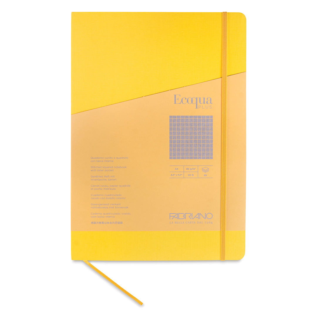 Open in modal - Fabriano EcoQua Plus Stitch-Bound Notebook - Yellow, 8-1/4" x 11-3/4", Grid, front cover