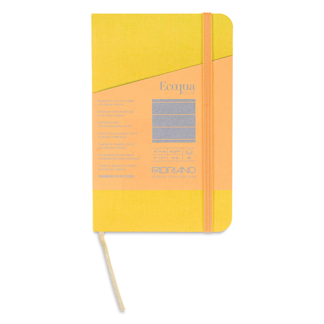 Open in modal - Fabriano EcoQua Plus Stitch-Bound Notebook - Yellow, 3-1/2" x 5-1/2", Lined, front cover
