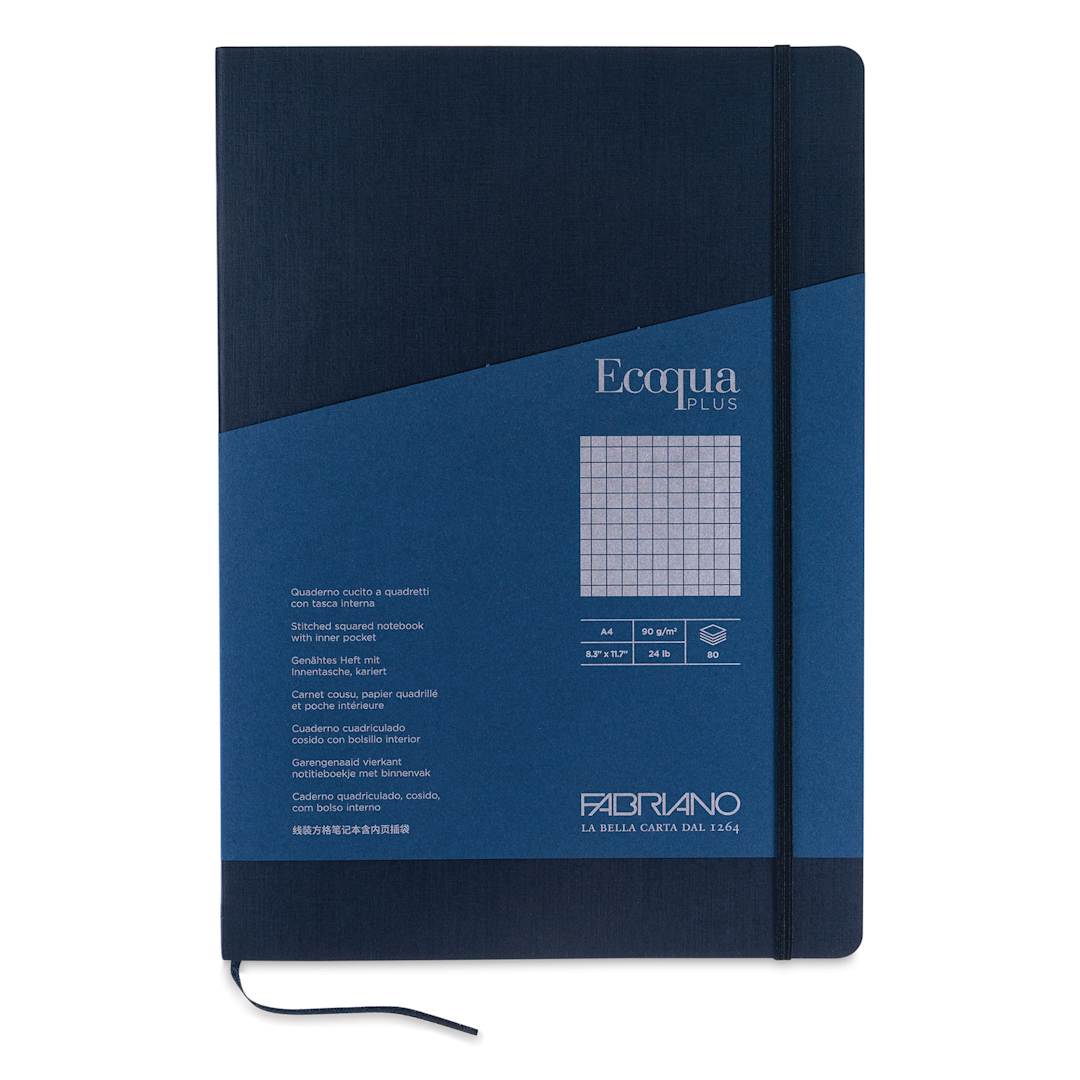 Open in modal - Fabriano EcoQua Plus Stitch-Bound Notebook - Navy, 8-1/4" x 11-3/4", Grid, front cover