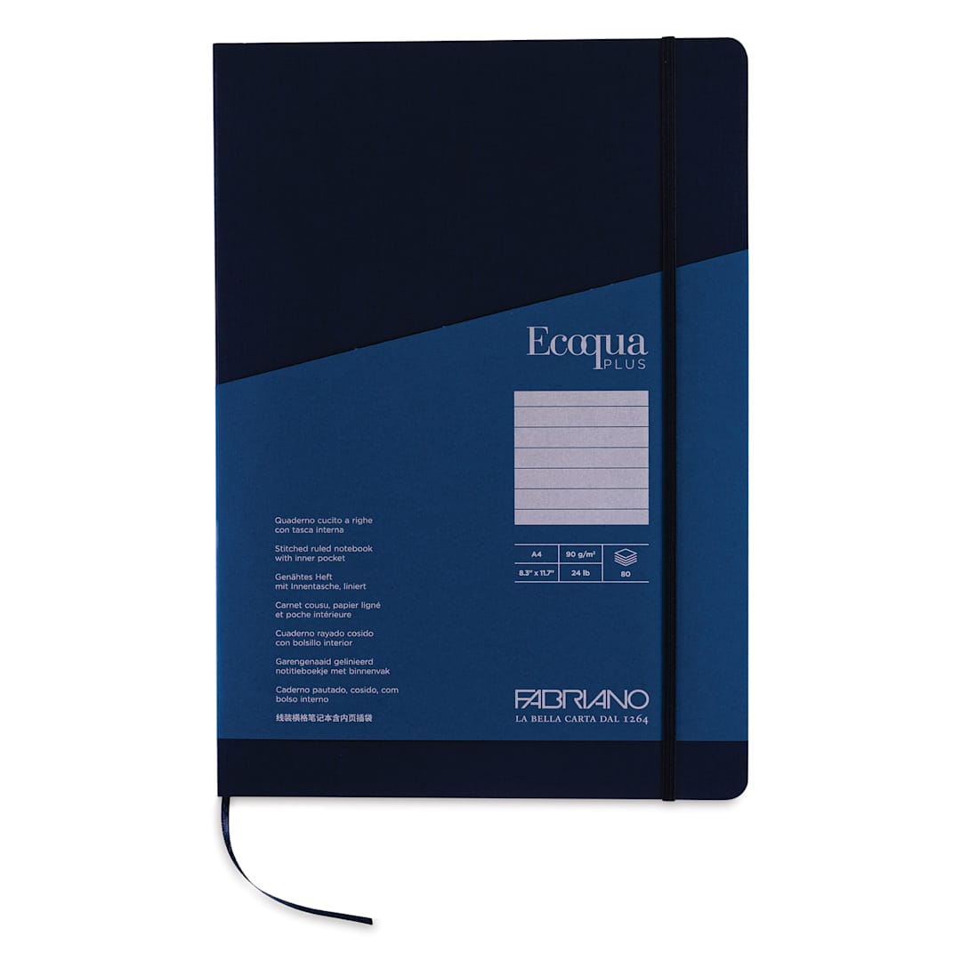Open in modal - Fabriano EcoQua Plus Stitch-Bound Notebook - Navy, 8-1/4" x 11-3/4", Lined, front cover