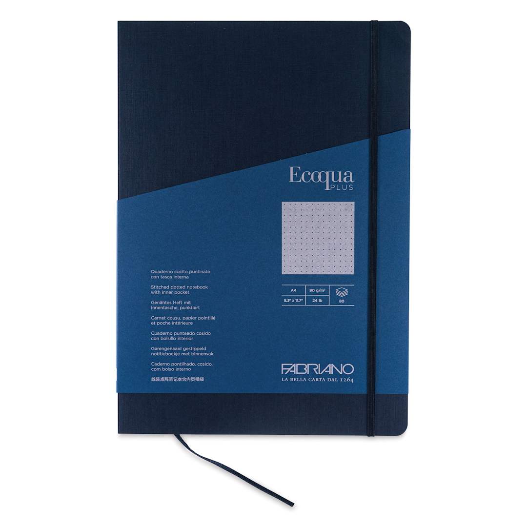 Open in modal - Fabriano EcoQua Plus Stitch-Bound Notebook - Navy, 8-1/4" x 11-3/4", Dot Grid, front cover