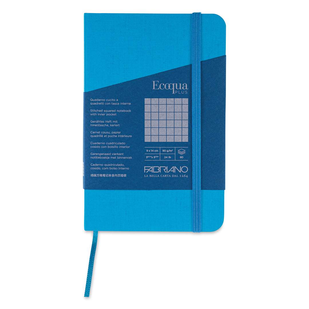 Open in modal - Fabriano EcoQua Plus Stitch-Bound Notebook - Turquoise, 3-1/2" x 5-1/2", Grid, front cover