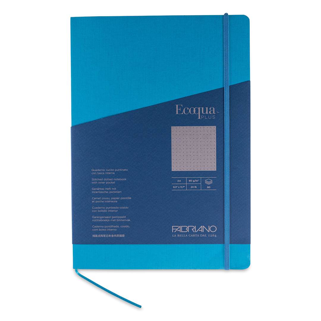 Open in modal - Fabriano EcoQua Plus Stitch-Bound Notebook - Turquoise, 8-1/4" x 11-3/4", Dot Grid, front cover