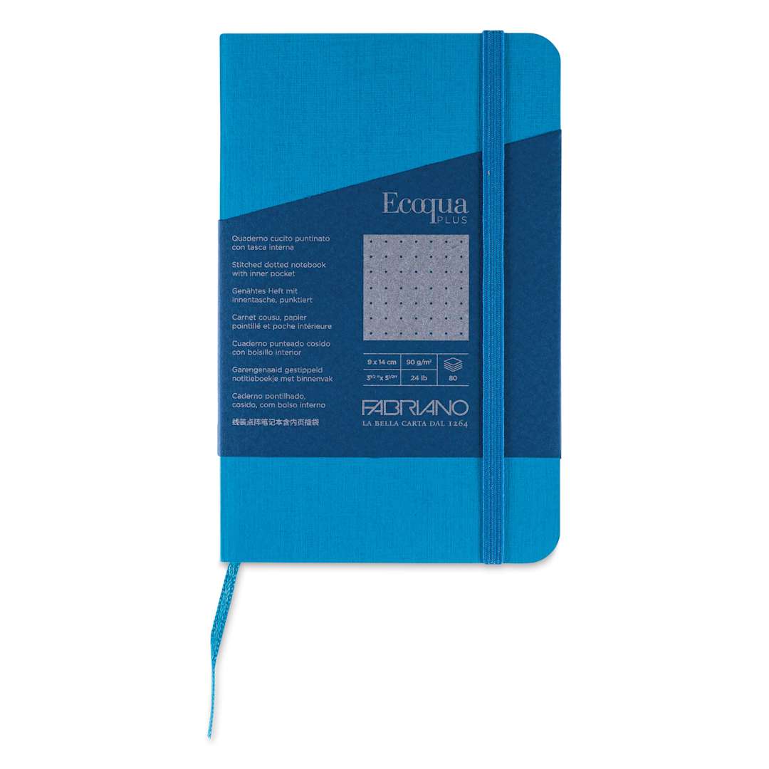 Open in modal - Fabriano EcoQua Plus Stitch-Bound Notebook - Turquoise, 3-1/2" x 5-1/2", Dot Grid, front cover
