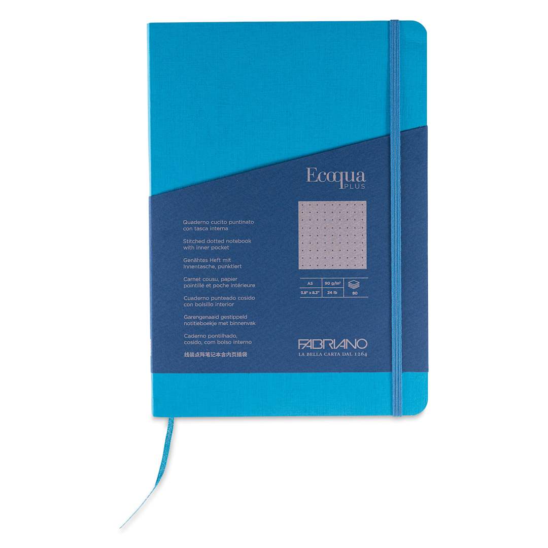 Open in modal - Fabriano EcoQua Plus Stitch-Bound Notebook - Turquoise, 5-4/5" x 8-1/4", Dot Grid, front cover