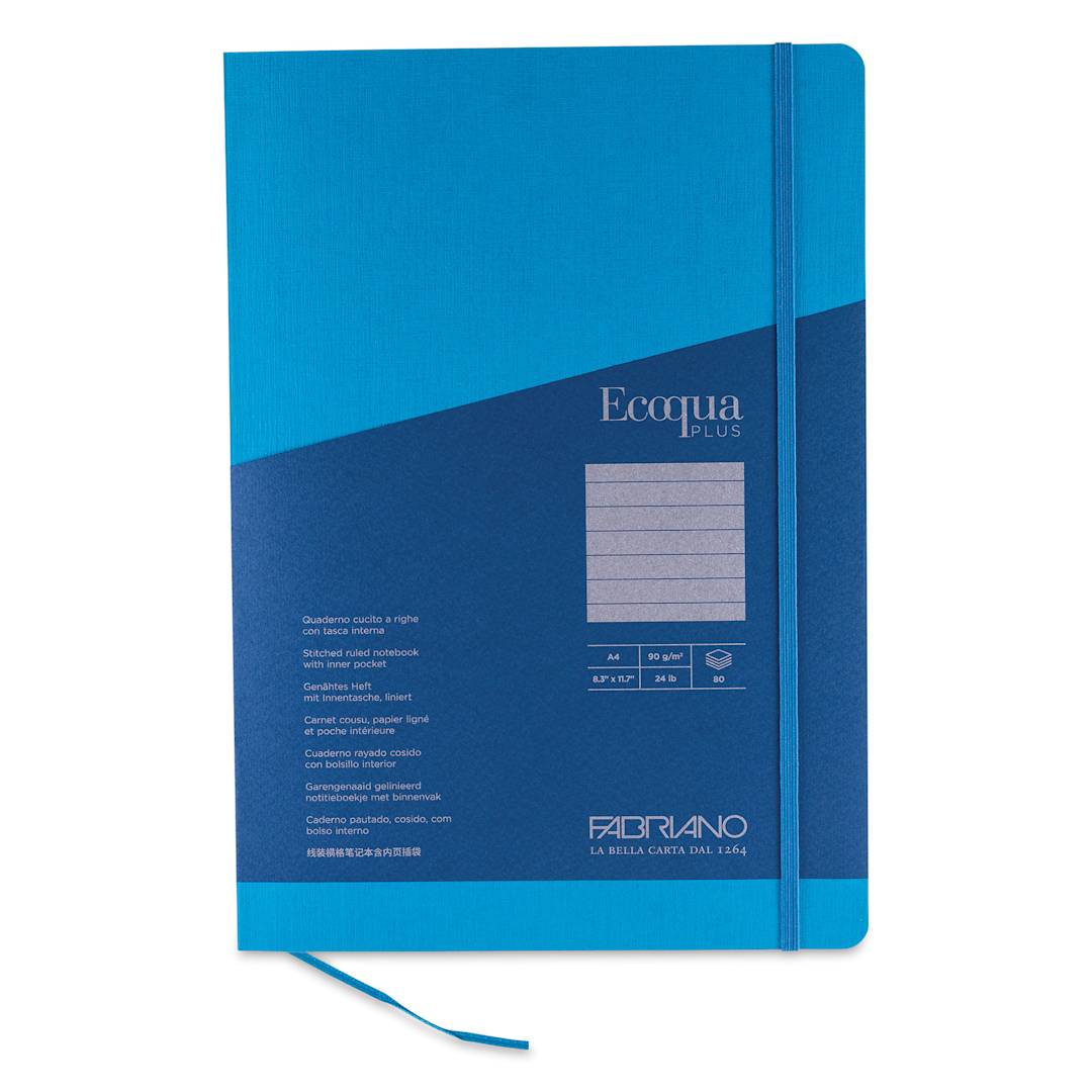Open in modal - Fabriano EcoQua Plus Stitch-Bound Notebook - Turquoise, 8-1/4" x 11-3/4", Lined, front cover
