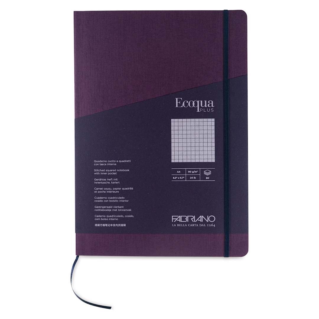 Open in modal - Fabriano EcoQua Plus Stitch-Bound Notebook - Wine, 8-1/4" x 11-3/4", Grid, front cover
