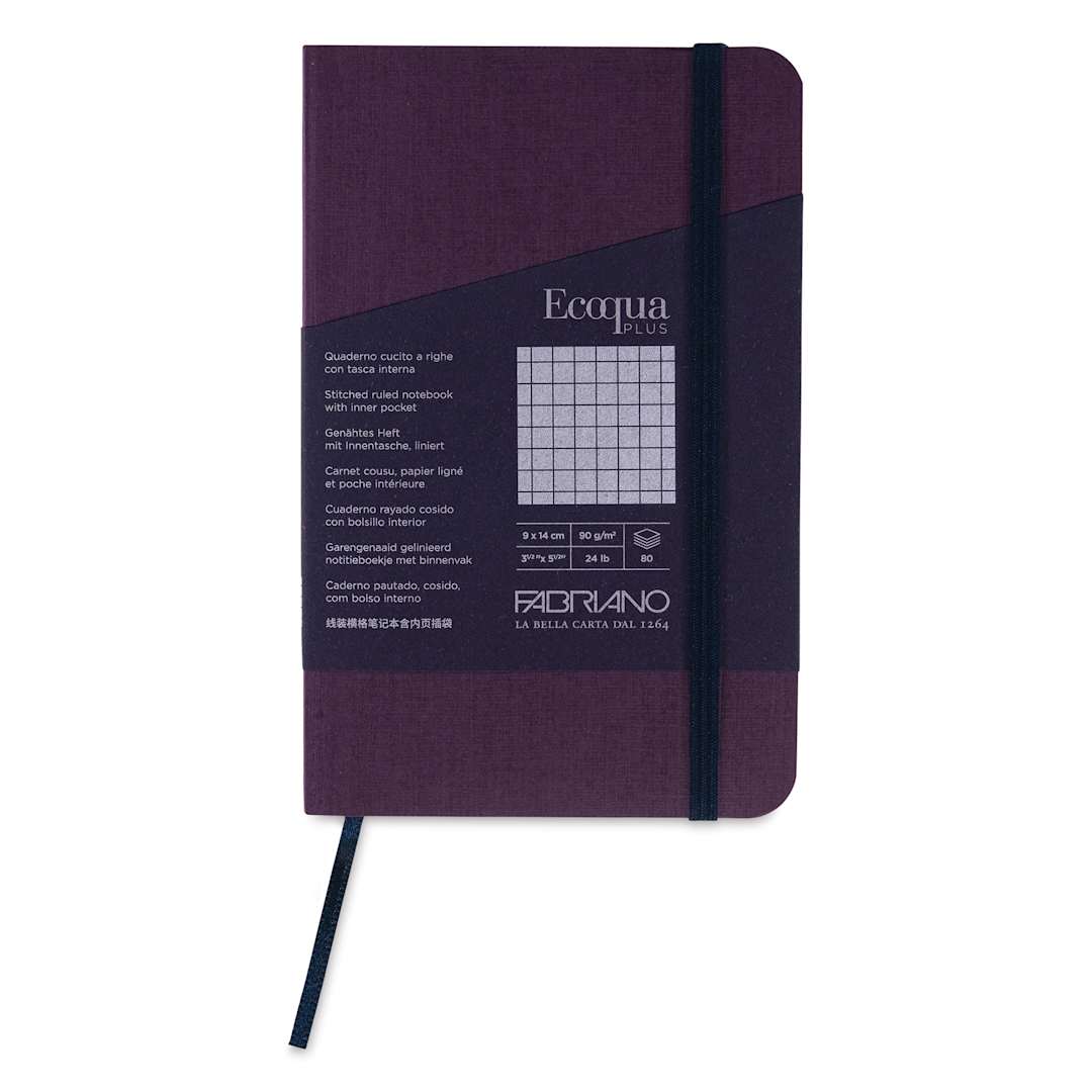 Open in modal - Fabriano EcoQua Plus Stitch-Bound Notebook - Wine, 3-1/2" x 5-1/2", Grid, front cover