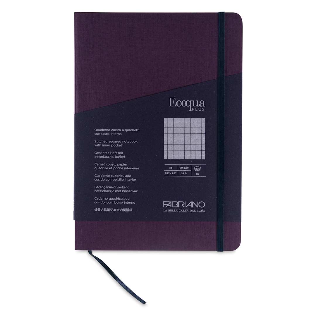 Open in modal - Fabriano EcoQua Plus Stitch-Bound Notebook - Wine, 5-4/5" x 8-1/4", Grid, front cover