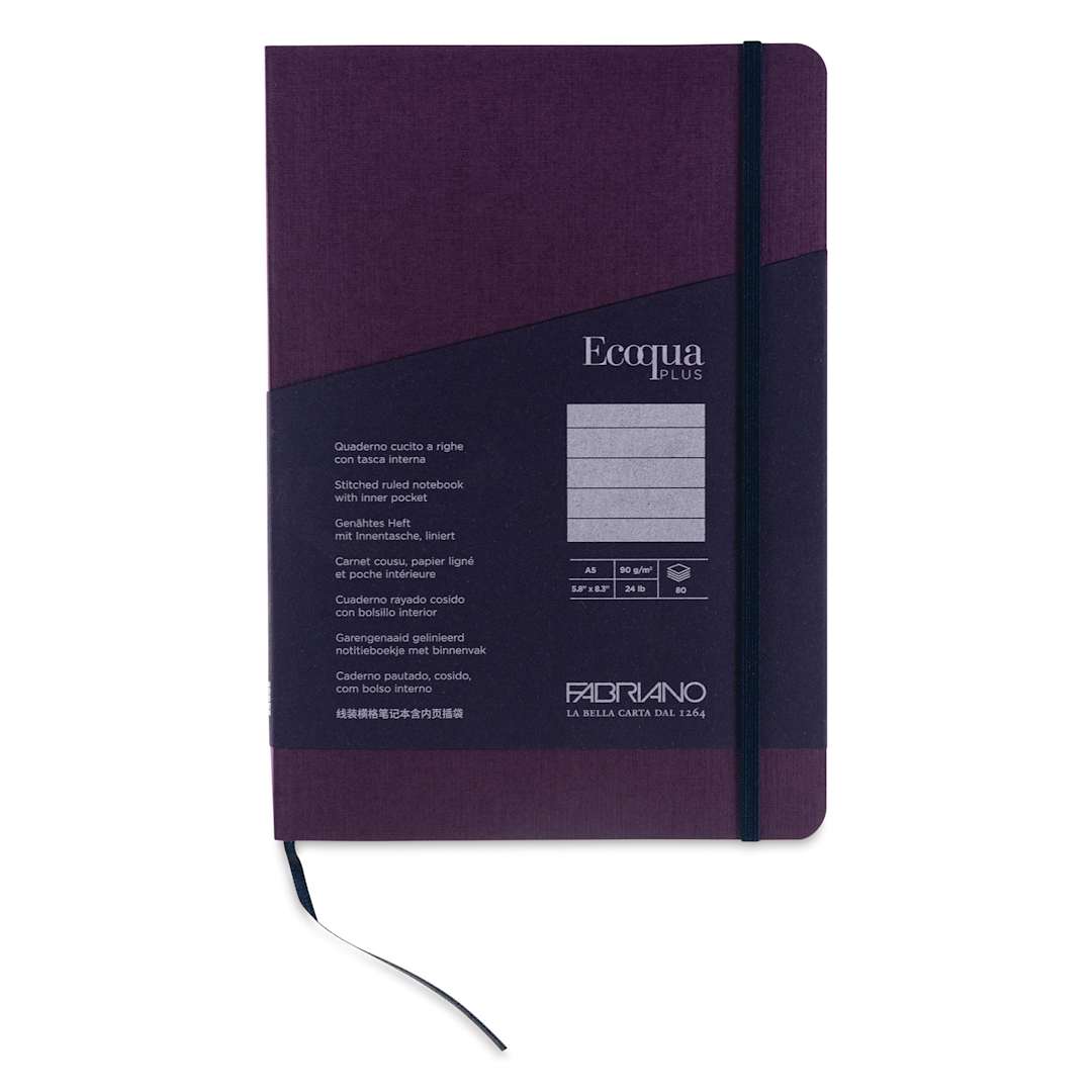 Open in modal - Fabriano EcoQua Plus Stitch-Bound Notebook - Wine, 5-4/5" x 8-1/4", Lined, front cover