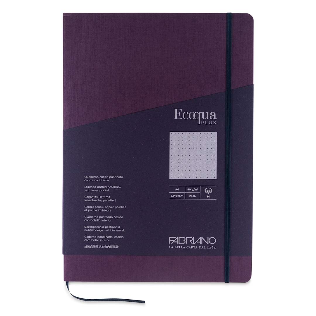 Open in modal - Fabriano EcoQua Plus Stitch-Bound Notebook - Wine, 8-1/4" x 11-3/4", Dot Grid, front cover