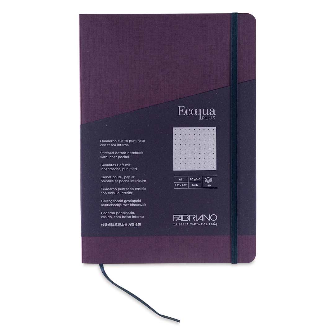 Open in modal - Fabriano EcoQua Plus Stitch-Bound Notebook - Wine, 5-4/5" x 8-1/4", Dot Grid, front cover