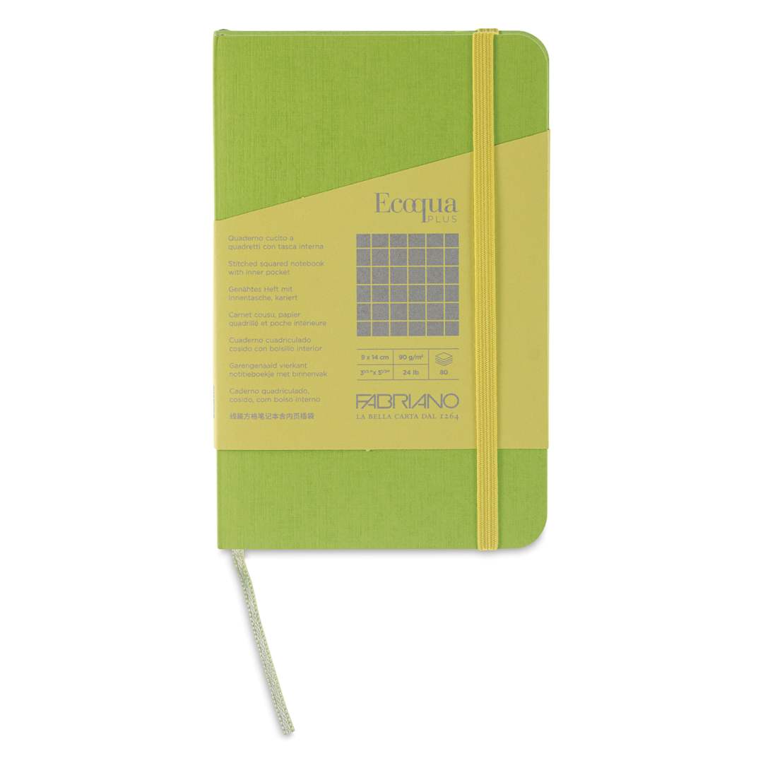 Open in modal - Fabriano EcoQua Plus Stitch-Bound Notebook - Lime, 3-1/2" x 5-1/2", Grid, front cover
