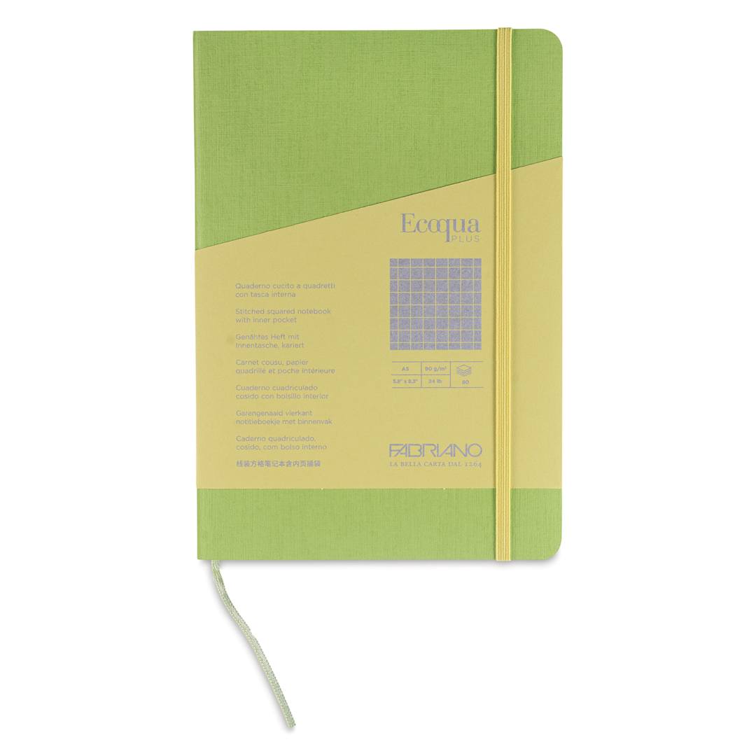 Open in modal - Fabriano EcoQua Plus Stitch-Bound Notebook - Lime, 5-4/5" x 8-1/4", Grid, front cover